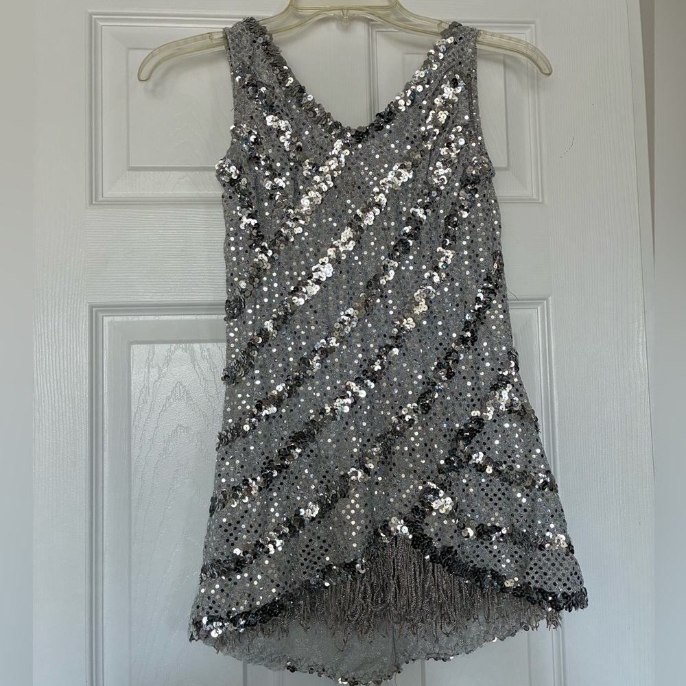 Sparkling Silver Sequin Kids Dance Costume
